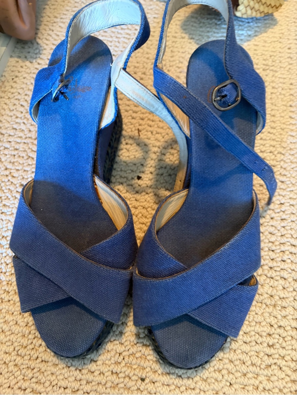 Castaner Blue Canvas Crisscross Wedge Sandals